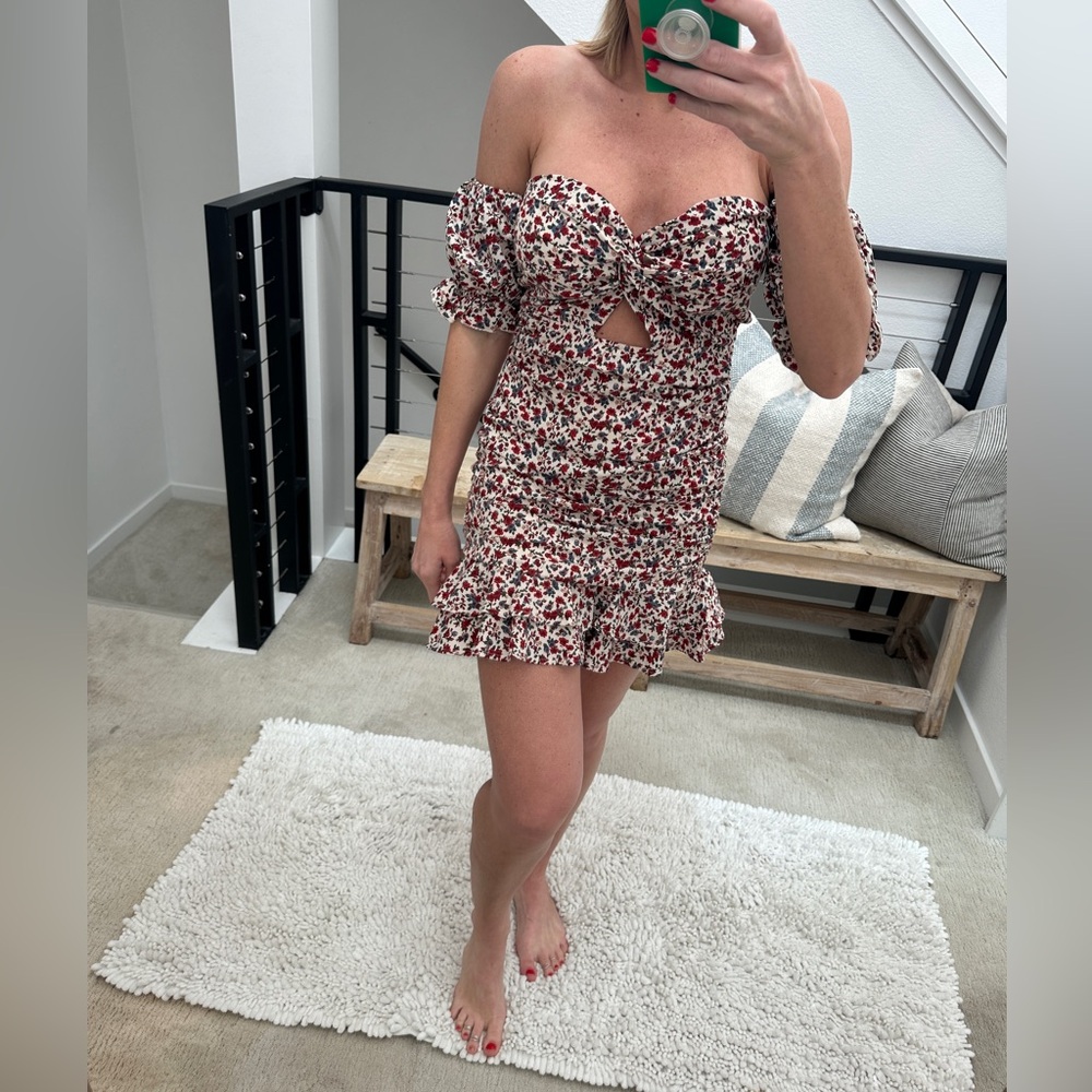 Blush Red and White Floral Off-Shoulder Mini Dress